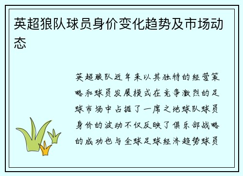 英超狼队球员身价变化趋势及市场动态